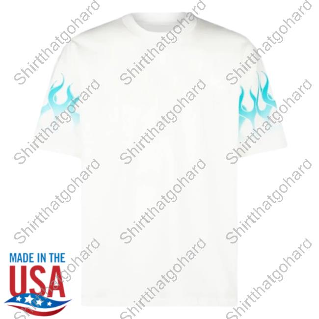 Official Vision Of Super White Tee With Light Blue Gradient Flames