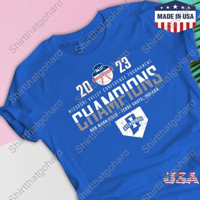 Go Sycamores Store Next Level Unisex 2023 MVC Tournament Champions Tee Indiana State Baseball