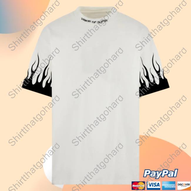 Official Vision Of Super White Tshirt With Printed Black Flames