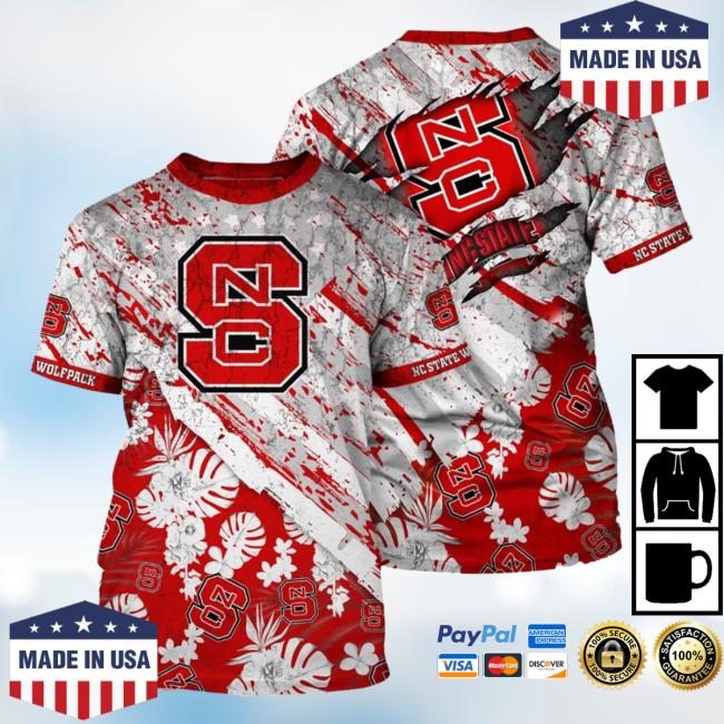 Banantees NC State Wolfpack Tropical Flower Style And Flag All Over Printed 3D Tee Shirt