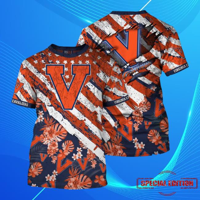 Banantees Virginia Cavaliers Tropical Flower Style And Flag All Over Printed 3D T-Shirt Shirts