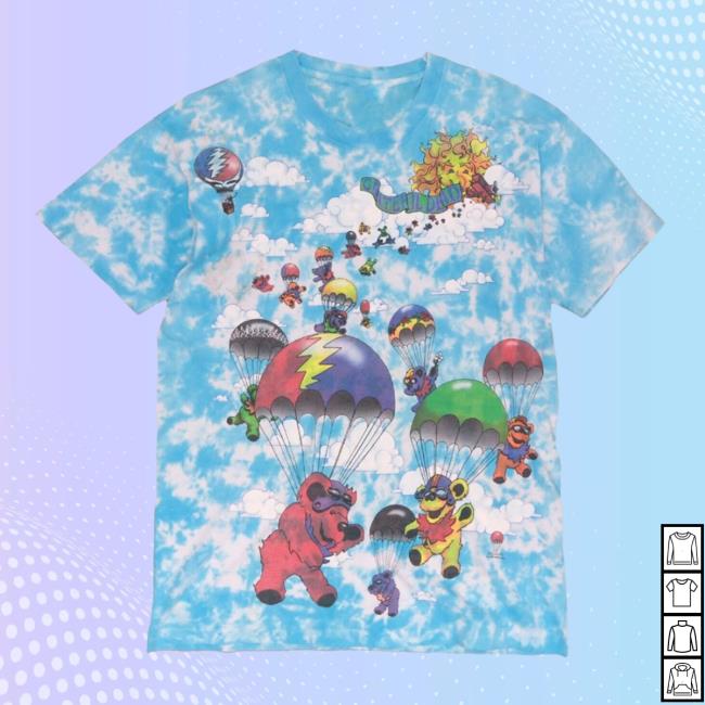 Official Throwback Vault Vintage Grateful Dead Parachute Bear Liquid Blue Tie Dye Sweater 1993 90S