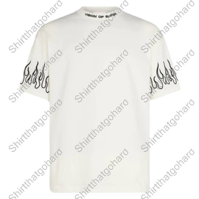 Official Vision Of Super White Tee With Black Flames