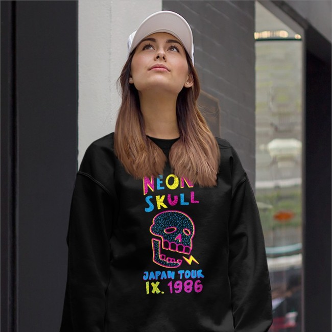 Fangamer Shop Neon Skull Japan Tour Ix 1986 Shirt World Of Horror Neon Skull Hoodie By Nina Matsumoto