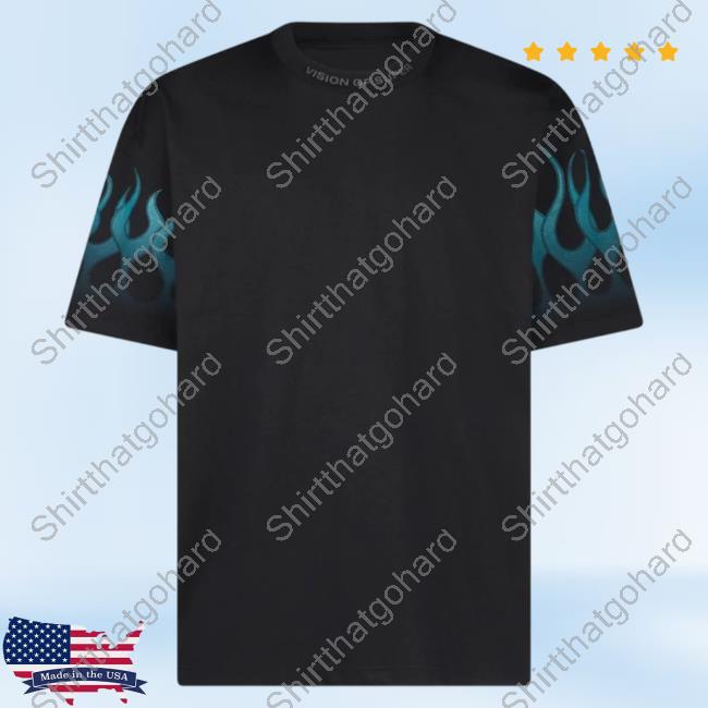 Official Vision Of Super Black T Shirt With Light Blue Gradient Flames