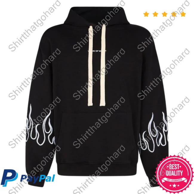 Official Vision Of Super Black Hoodies With White Flames