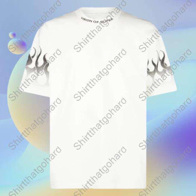 Official Vision Of Super White Hot Shirt With Grey Gradient Flames