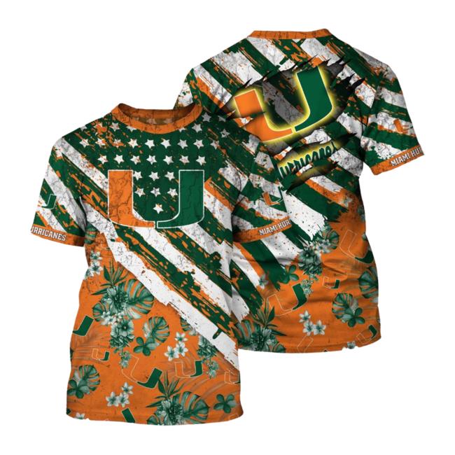 Official Miami Hurricanes Tropical Flower Style And Flag All Over Printed 3D Hoodie