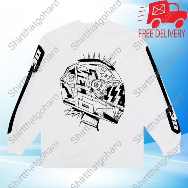 Official Marshmello Music Clothing Store Shop Racing Helmet L/S Pullover Sweatshirt White Marshmellomusic Merch