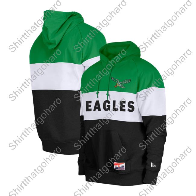 Official PhiladelphiaEagles Clothing Merch Store Shop New Era Kelly Green Philadelphia Eagles Big & Tall Throwback Colorblock Hoody